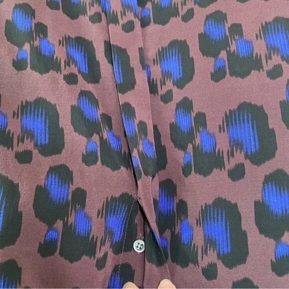 J Crew Brown 100% Silk Cheetah Print Hidden Buttons Blouse 0 - Picture 3 of 9